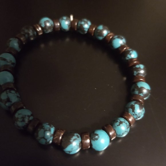 Faux Turquoise and Brown Agate Stretch Bracelet - Picture 1 of 2
